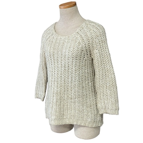 Anthropologie Knitted & Knotted Sweater Women's S Small Cream Gold Knit Pullover - Picture 3 of 13